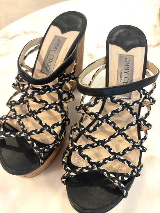 Jimmy Choo Shoes - Jimmy Choo Black Braided Rope Wedge Sandals